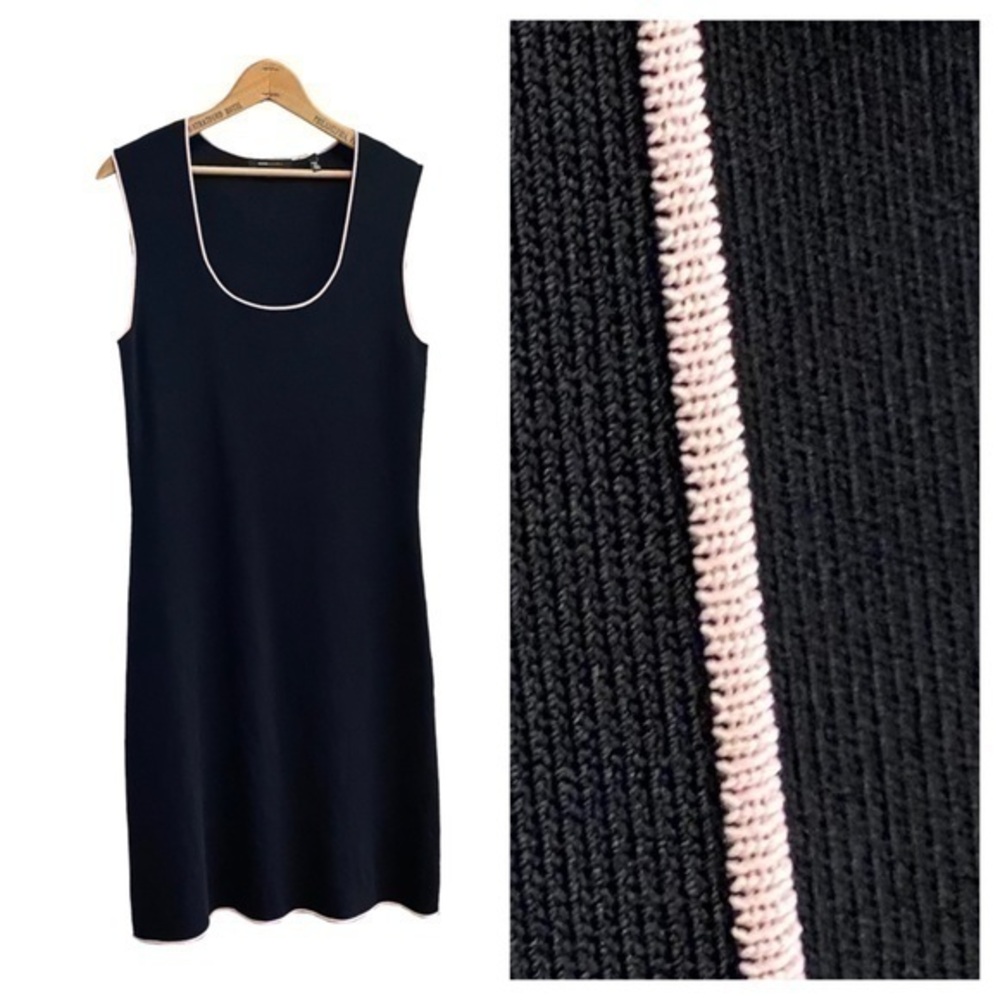 BCBGMaxAzria Vintage Y2K Black Knit Knee Length Dress Light Pink Outline